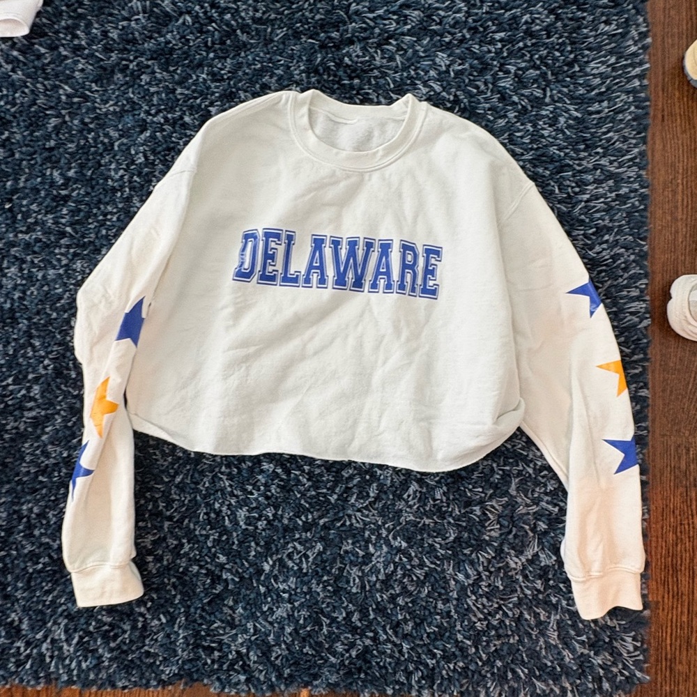 White Delaware Cropped Sweatshirt with Star Sleeves